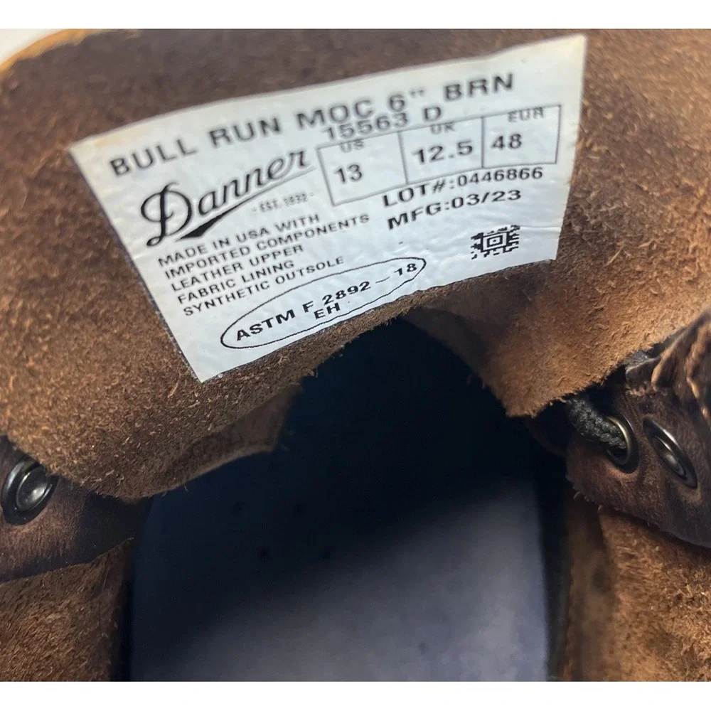 Danner Bull Run Moc 6” Toe Work‎ Brown Leather Boots Men's Size 13